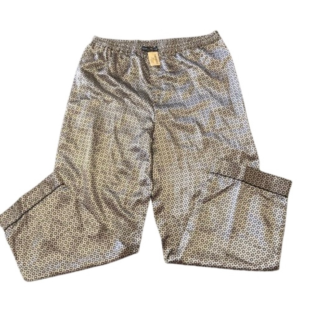 Robert Louis Men’s Silk Pajama Pants Black Diamond Print Size Large